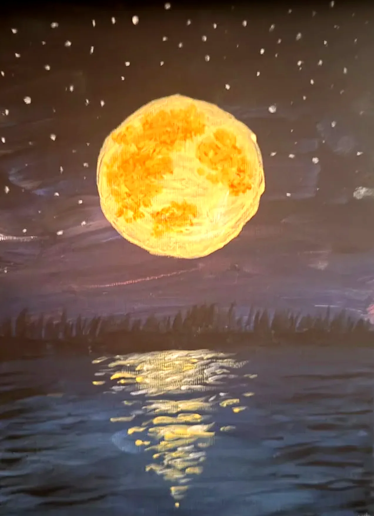 Pleine lune sur l'eau, Acrylique sur toile | Karima Abdi